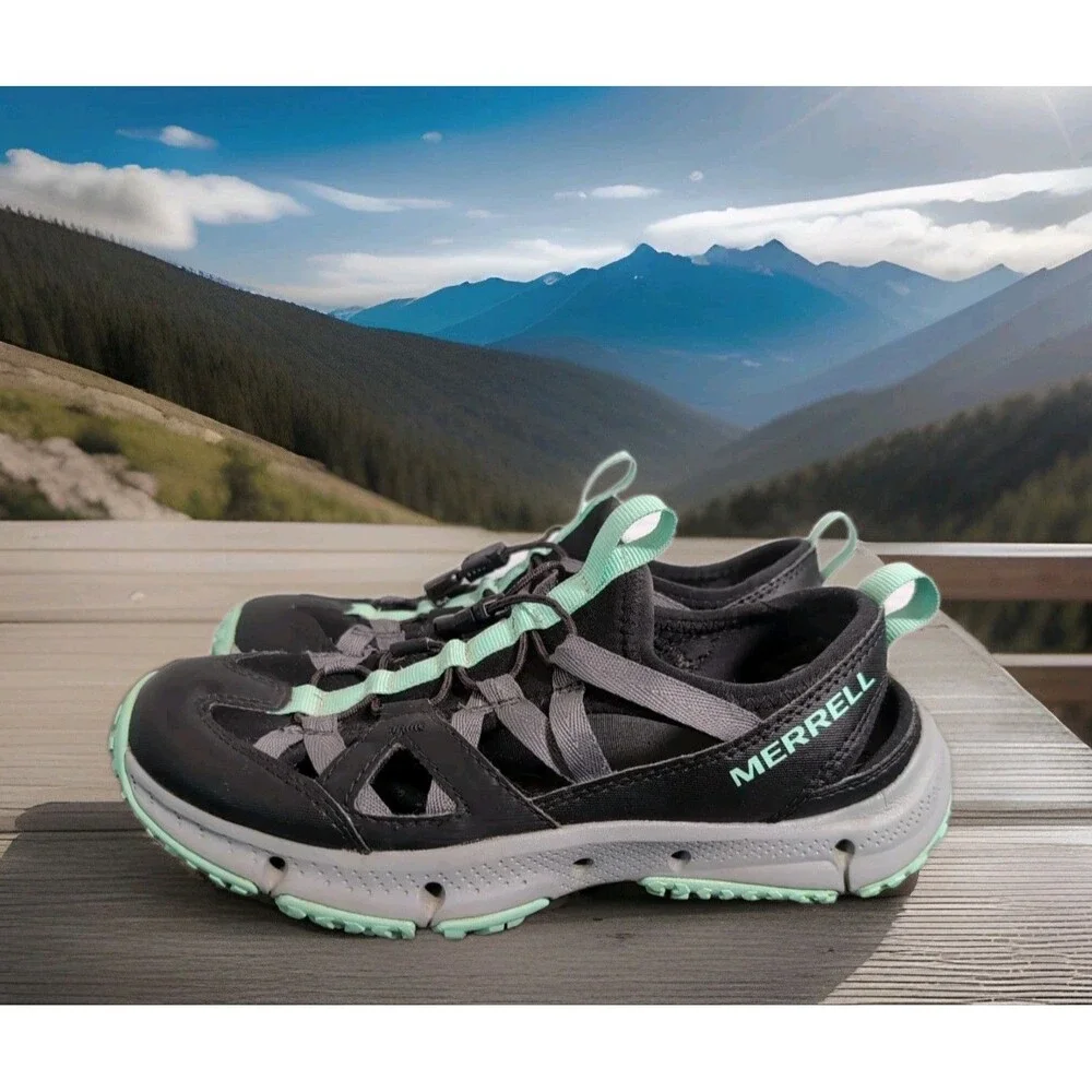 MERRELL HYDRO TREKKER SPORT SANDALS WOMEN'S SIZE 6 BLACK & MINT  EUC